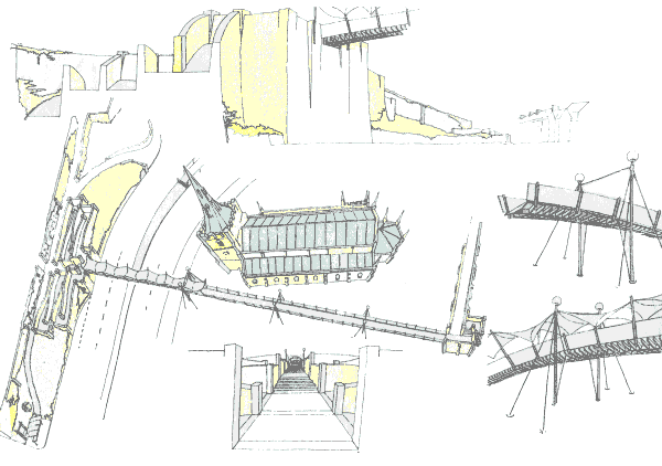 Ariel view of proposed footbridge and surroundings, click to view complimentary street furniture.