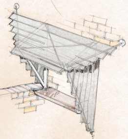 Wall mounted shelter, note position of braces.