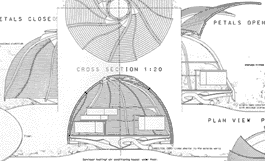 Cross section of compact outdoor workspace.