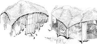 Line drawing of timber structures.