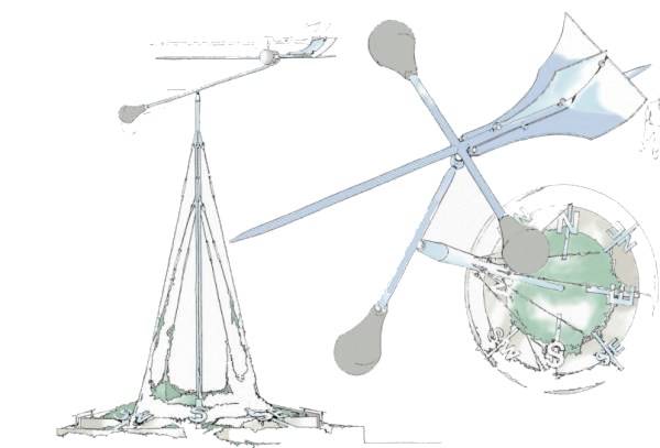 Weather cock, viewed from above and in profile.