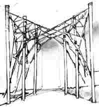 Pergola of steel tube with cable.